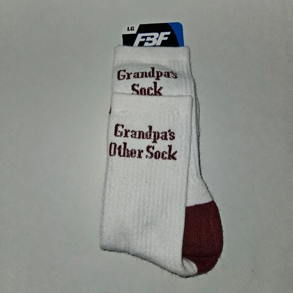 NEW FBF Men's Socks Size Large White Red-ish Grandpa's Sock Other Sock Gift